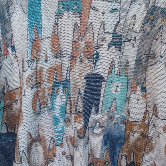 Bella Amore Italy Women Knit Top Lightweight Dolman Sleeve All Over Cat Print - Picture 5 of 6